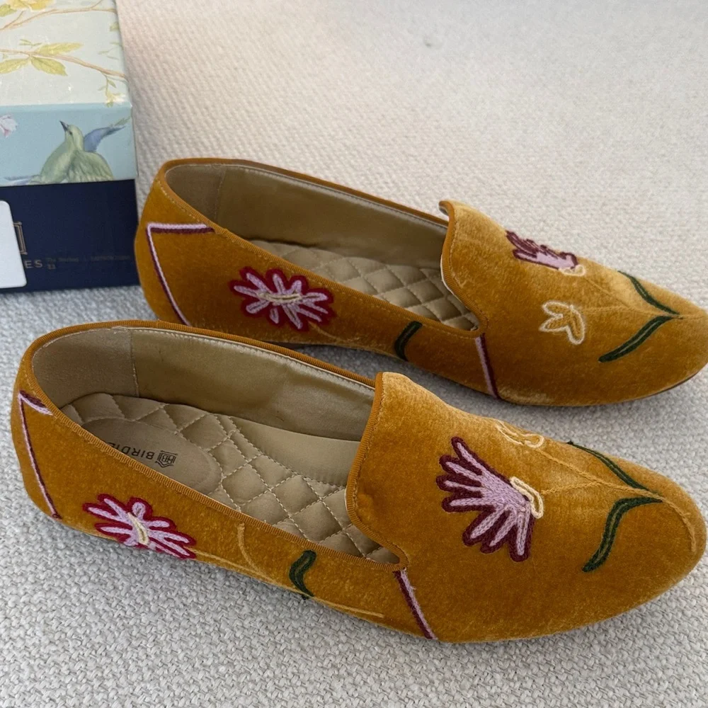 Birdies Mustard Floral Embroidered Loafers - Picture 2 of 4